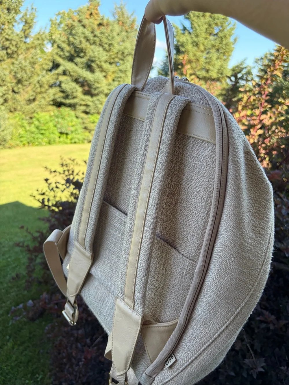 Beis textured small canvas backpack tan cream